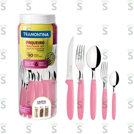  Faqueiro Tramontina Inox Ipanema Rosa 30 Peças