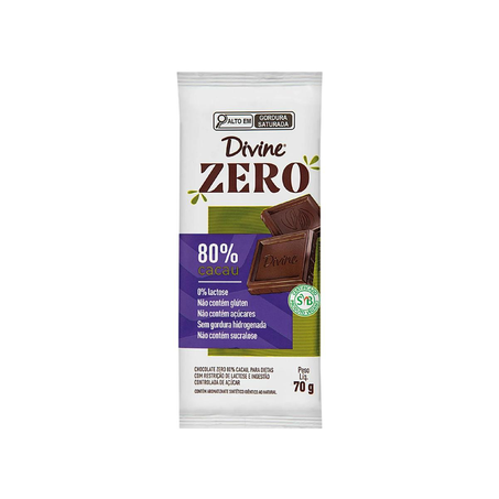 Chocolate Divine 70g - 80% Cacau - Zero Açúcar
