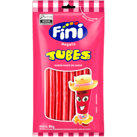 BALA DE GELATINA FINI TUBES REGALIZ MAÇÃ DO AMOR PACOTE 80G