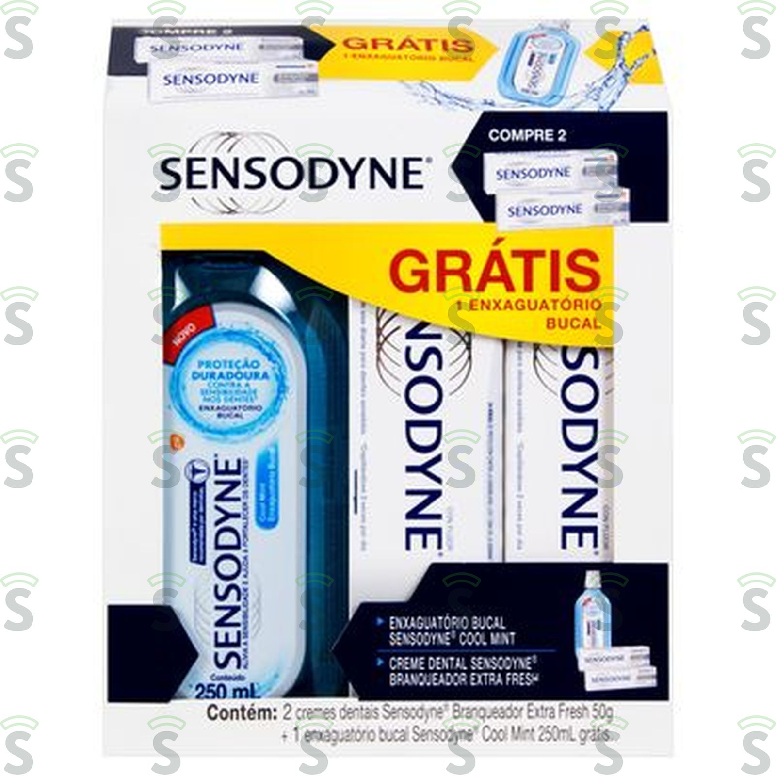 Creme Dental Sensodyne Branqueador 2 Un 50g Grátis Enxaguante Bucal 300ml Kit 3 Un