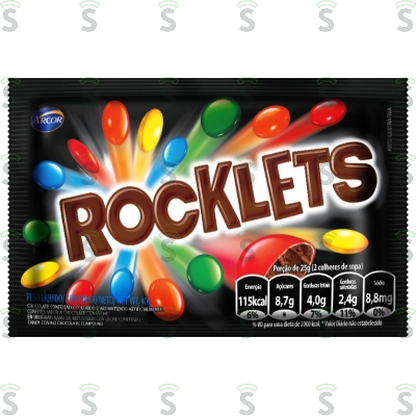 Confeitos Rocklets Chocolate Embalagem 40G