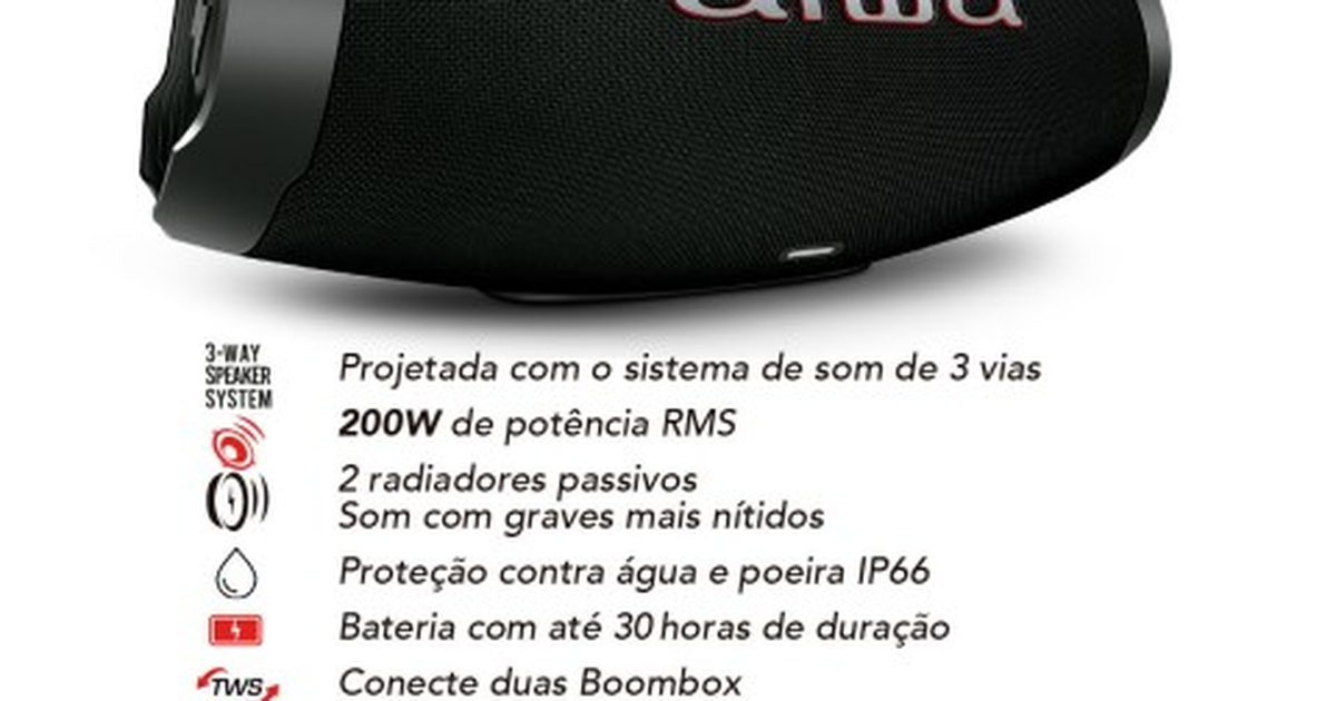 Caixa de Som Boombox Plus AIWA BBS-01-B 200W 30 Horas de Bateria