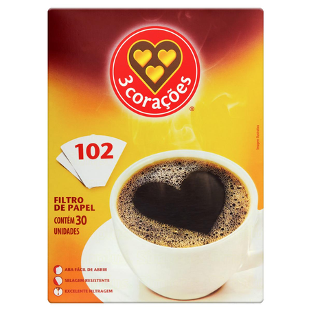 Filtro de Papel 3 Corações N. 102 - Com 30 Filtros