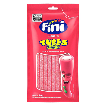 Regaliz Tubes Fini 80g - Morango - Azedinhos