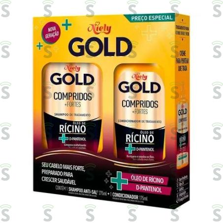  Kit Shampoo + Condicionador Niely Gold Compridos + Fortes Caixa Com 2un - 450ml