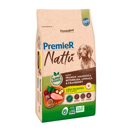 Ração Premier Nattu Cães Filhotes Mandioca 10,1kg