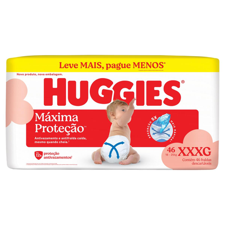 Fralda Huggies Máxima Proteção Hiper G - 58/ XG - 56/ XXG - 54/ XXXG - 46