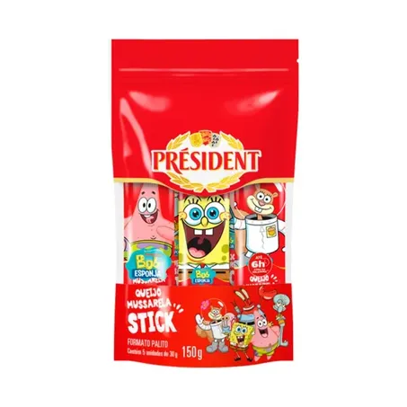 Queijo mussarela presidente stick bob esponja 150g