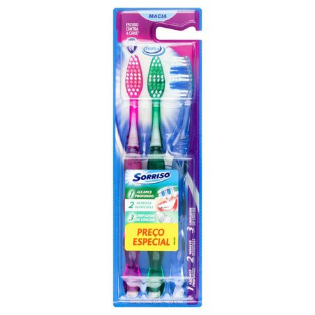 Escova Dental Sorriso Macia - 123 - Leve 3, Pague 2 Escovas