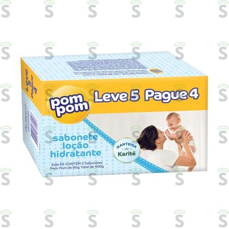  Sabonete Pom Pom Loção Hidratante 80g Oferta Embalagem 5un