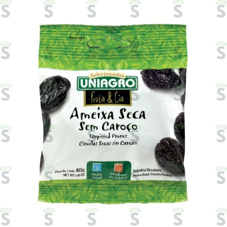  Ameixa Preta Seca Sem Caroço Uniagro Embalagem 40g