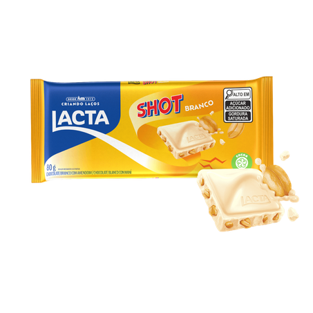 Chocolate Barra Lacta Shot Branco Com Amendoim 80g 
 