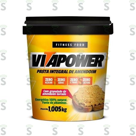 Pasta de Amendoim Com Granulado de Amendoim Torrado Integral Vitapower Zero Lactose Zero Açúcar Pote 1.005kg