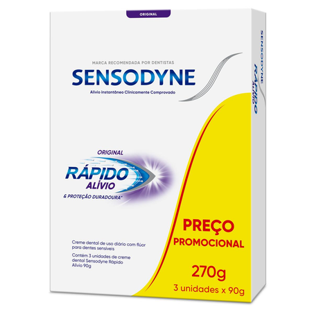 Creme Dental Sensodyne 90g - Rápido Alívio - Com 3 Cremes Dentais