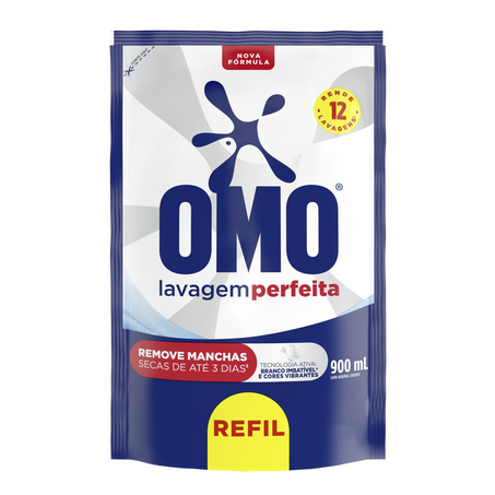 Sabão Líquido Omo 900ml - Lavagem Perfeita - Refil - Sachê