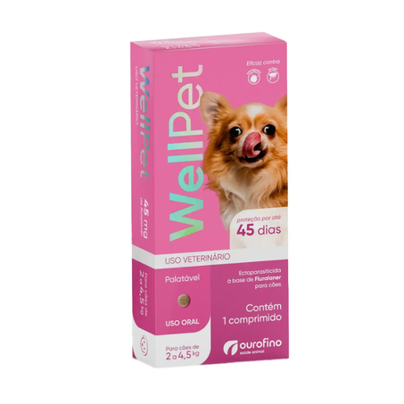 Antipulgas e Carrapatos Wellpet 45 mg para Cães 2 a 4,5 kg 1 comprimido