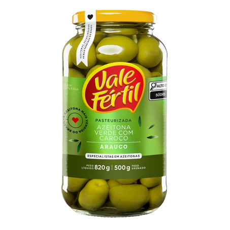 Azeitona Verde Vale Fértil 500g - Com Caroço - Vidro