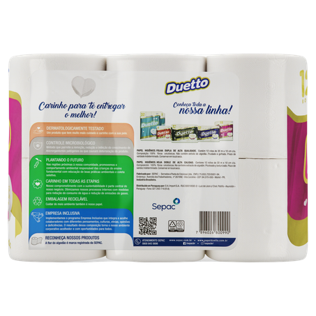 PAPEL HIGIÊNICO DUETTO VELVET 30M 12 UNIDADES 360-3