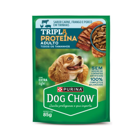 ALIMENTO P/CÃO DOG CHOW ADULTO TRIPLA PROTEÍNA MIX DE CARNES SACHÊ 85G