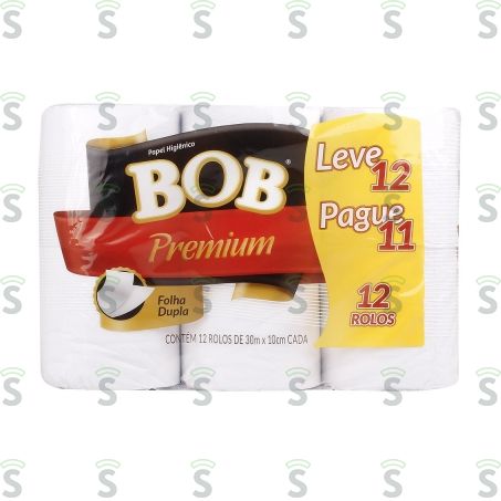  Papel Higiênico Bob Premium Folha Dupla Leve 12 Pague 11 30m