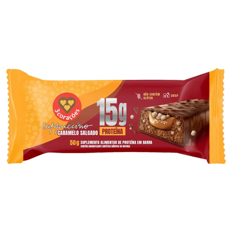 Barra 3 Corações 50g - 15g de Proteína - Caramelo Salgado
