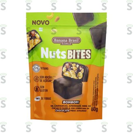  Bombom Castanhas, Amendoim, Nibs de Cacau e Canela Banana Brasil Nuts Bites Pouch 60g