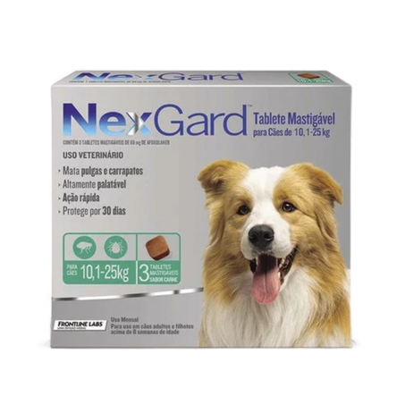 NexGard Antipulgas e Carrapatos para Cães de 10,1 a 25kg 3 tabletes