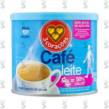  Café Com Leite Solúvel 3 Corações Lata 265gr