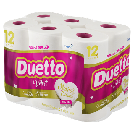 PAPEL HIGIÊNICO DUETTO VELVET 30M 12 UNIDADES 360-1