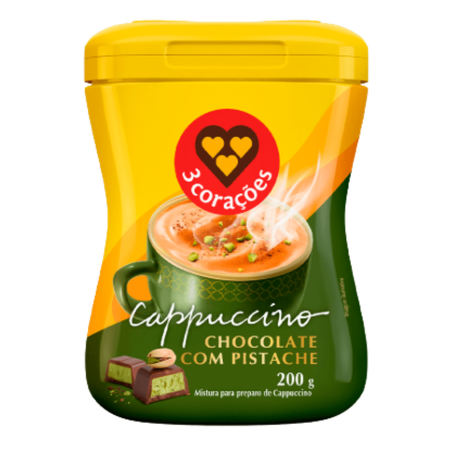 Cappuccino 3 Corações Solúvel Chocolate Com Pistache Pote 200g 
 