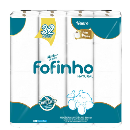 Papel Higiênico Fofinho 30m - Folha Dupla - Natural - Com 32 Rolos