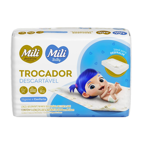 Trocador Descartável Mili Love & Care Com 5 Lençóis Descartáveis