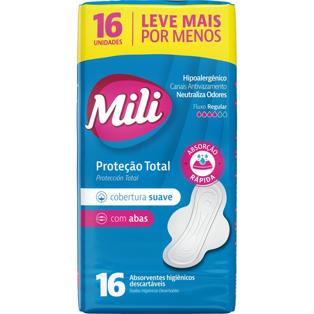 Absorvente Mili Proteção Total - Suave - Com Abas - Com 16 Absorventes