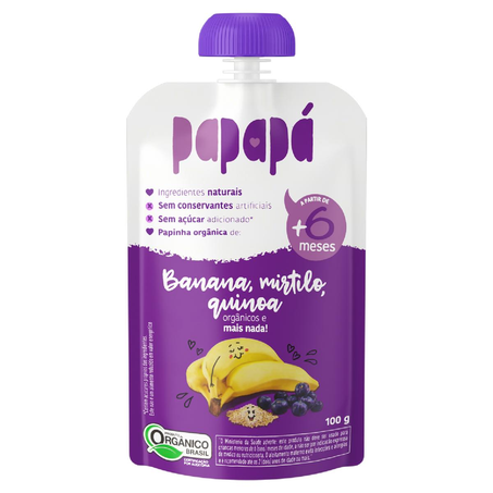 Papinha Orgânica Papapá 100g - Banana, Mirtilo e Quinoa