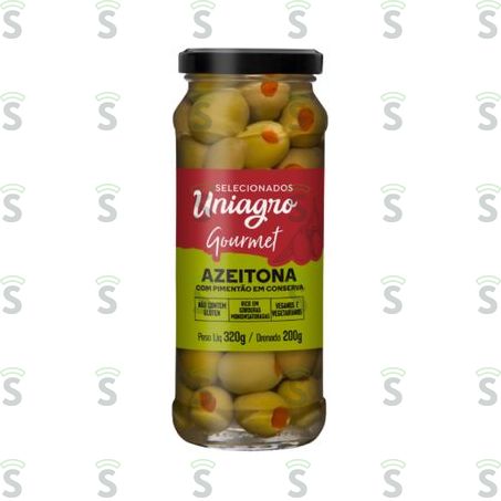  Azeitonas Verdes Uniagro Recheada Com Pimentão Vidro 200g