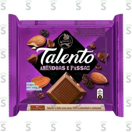  Talento-chocolate 85g Amendoa Passas