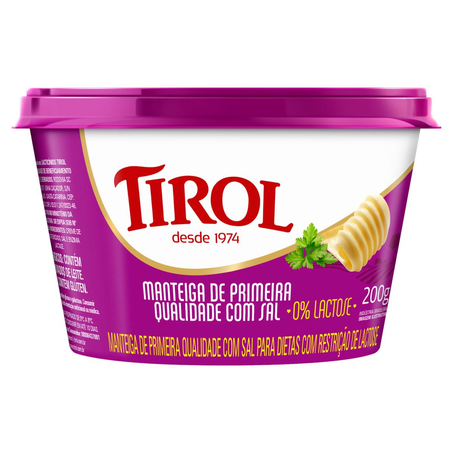 Manteiga Tirol 200g - Zero Lactose - Com Sal
