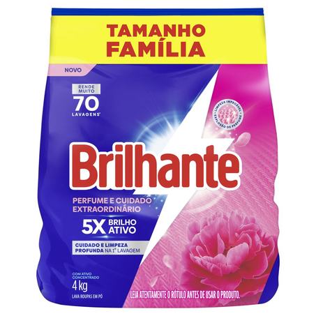 Sabão em Pó Brilhante 4kg - Perfume e Cuidado Extraordinário - Sachê