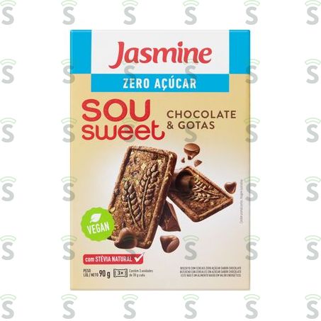  Biscoito Doce Jasmine Sou Sweet Chocolate e Gotas Zero Açúcar Embalagem 90g