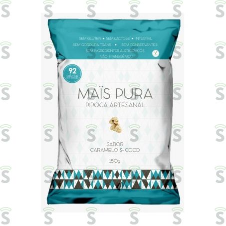 Pipoca Doce Mais Pura Artesanal Caramelo e Coco Embalagem 150g