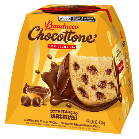 Chocotone Bauducco Com Gotas e Pedaços De Chocolate Caixa 450g 
 