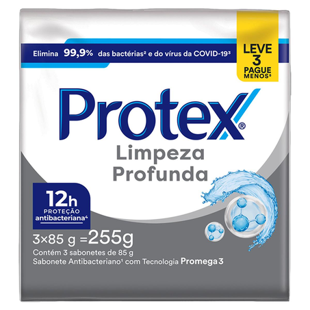 Sabonete Protex Com 3 Sabonetes de 85g cada - Limpeza Profunda - Leve Mais, Pague Menos