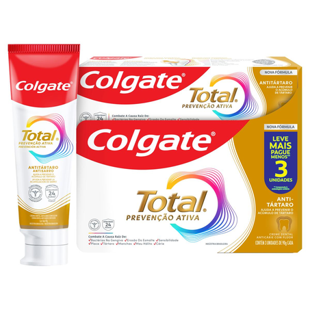 Creme Dental Colgate 90g - Total 12 - Antitártaro - Com 3 Cremes - Preço  Especial