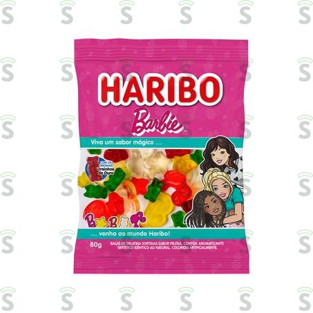  Bala de Gelatina Frutas Barbie e Ursinhos de Ouro Haribo Pacote 80g