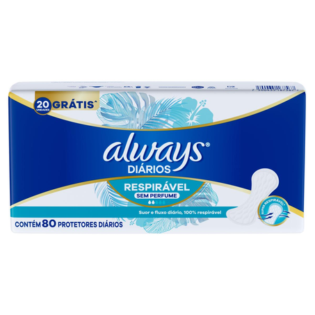 Protetor Always Sem Perfume - Com 80 Protetores - Leve Mais, Pague Menos