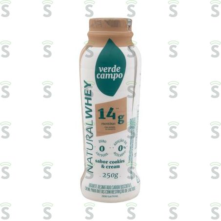  Iogurte Desnatado Cookies e Cream Zero Lactose Verde Campo Natural Whey 14g de Proteína Frasco 250g