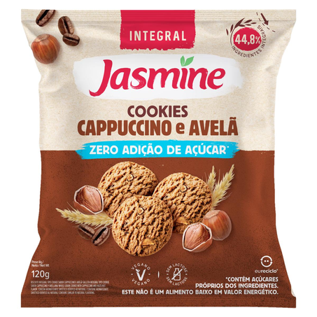 Cookie Integral Jasmine 120g - Zero Açúcar - Cappuccino e Avelã