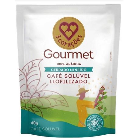 CAFÉ SOLÚVEL LIOFILIZADO 3 CORAÇÕES GOURMET 100% ARÁBICA CERRADO MINEIRO SACHÊ 40G