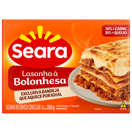 Prato Pronto Seara 350g - Lasanha - Protein - Bolonhesa