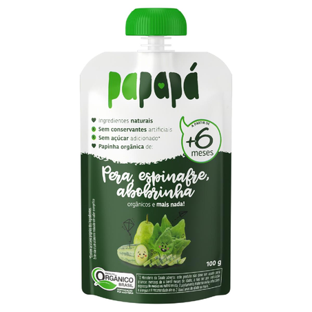 Papinha Orgânica Papapá 100g - Pera, Espinafre e Abobrinha
